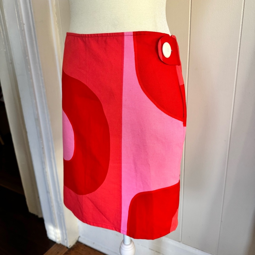 Vintage Marimekko Geometric Red and Pink Women's A Line Skirt size 2